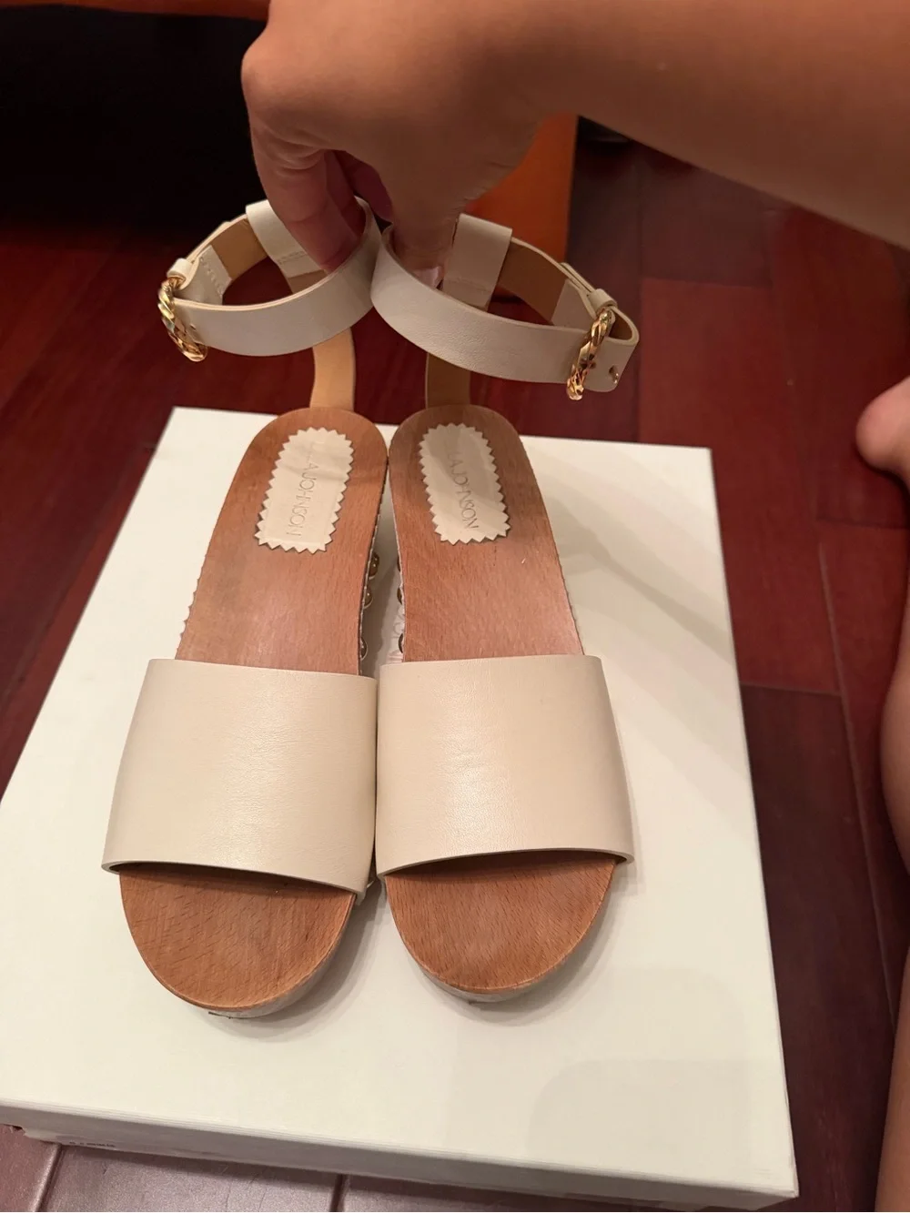 Ulla Johnson Cream Studded Leather Wedge Sandals